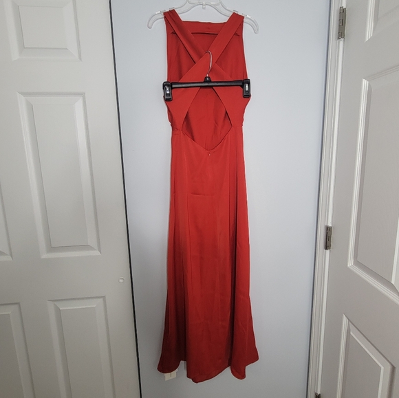 SOLD - NWT Commense Red Satin Open Cross Back Cowl Neck Long Maxi Dress - Picture 8 of 11